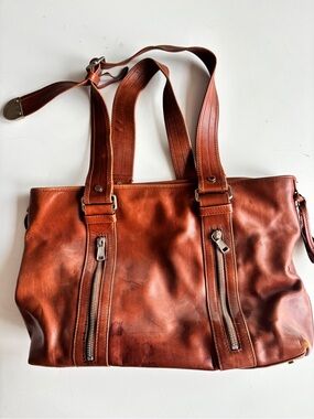 Yves Saint Laurent YSL Leather Tote Bag in Cognac Brown